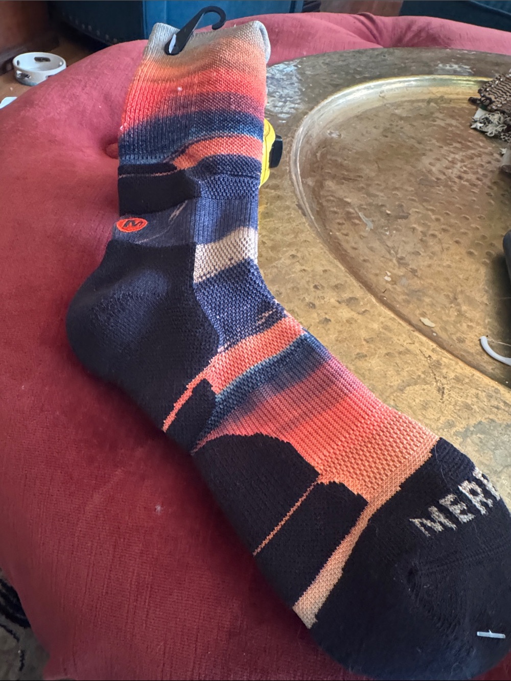 Merrell Men’s Athletic Crew Socks in Coral, Navy & White